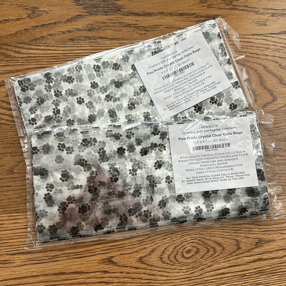 Paw print clear cello bags